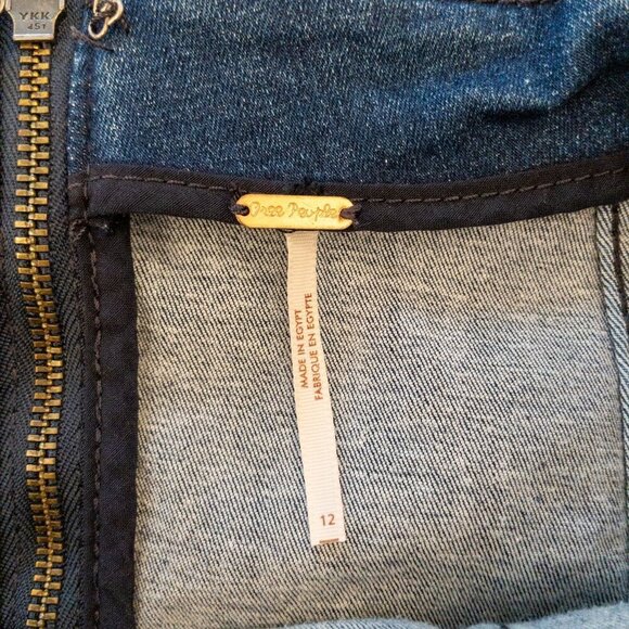 Free People Colorblock Denim Mini Skirt Size 12 Zip Back Stretch Cotton - Picture 3 of 4